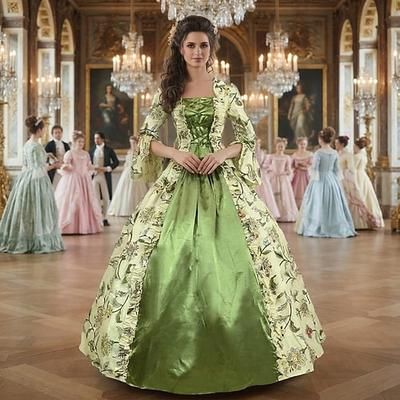 Rococò Vittoriano Medievale Lunghezza al pavimento Vestito Manica del polsino svasato Abito da ballo Costume Per donna Reale Halloween Carnevale Balli di fine anno Feste Carnevale di Venezia Vestito