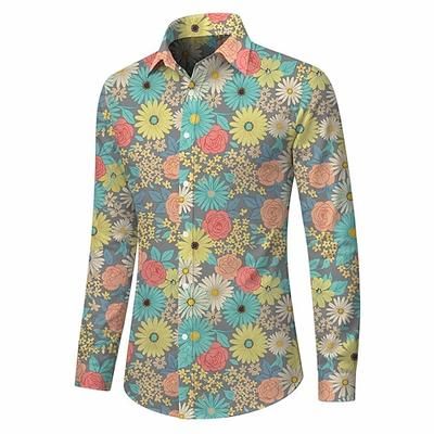 Retrò Vintage Anni '70 Camicia Camicia Aloha Lunghe Hippie Floreale Costume Per uomo Mascherata Festival Musicale Feste Abbigliamento quotidiano Adulti Camicia