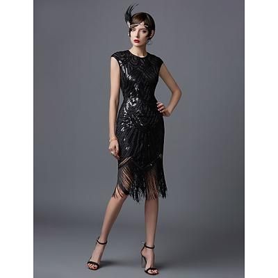 Anni Ruggenti Anni 1920 Lunghezza al ginocchio Vestito Abito Flapper Abito da Ballo Cortissima Il grande Gatsby Charleston Paillettes Patchwork Scollo Tondo Costume Per donna Balli di fine anno Festa