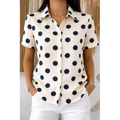 Maglietta da Donna Manica Corta Grafica Pois Vintage Tropicana Elegante Colletto Regolare Top Giornaliero Blu Giallo Marrone Verde Beige Estate Primavera