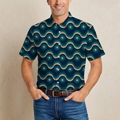 Retrò Vintage Hippie Anni '70 Camicia Maniche corte Hippie Geometrico Con onde Costume Per uomo Festival Musicale Feste Abbigliamento quotidiano Adulti Camicia Primavera Estate