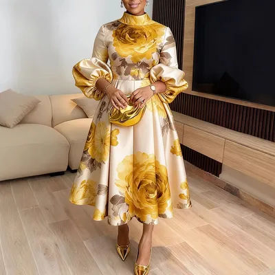 African Dresses for Women Elegant Ankara Dashiki Spring Summer Midi Dress Ladies Traditional Africa Clothing