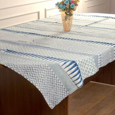 Azure Rhythm,'Geometric-Themed Hand-Block Printed Cotton Tablecloth'