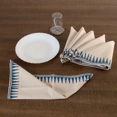 'Set of 6 Triangle-Themed Hand-Block Printed Cotton Napkins'
