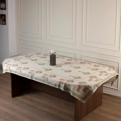 'Palm Tree Cow-Themed Hand-Block Printed Cotton Tablecloth'