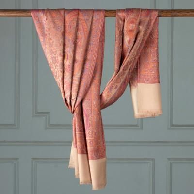 'Orange and Beige Spring-Inspired 100% Modal Shawl from India'