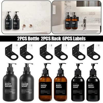 2PCS 500ml Soap Dispenser With Labels Refillable Shampoo Container Hanger Wall Mounted Bottle Holder Hook Bathroom Accessories