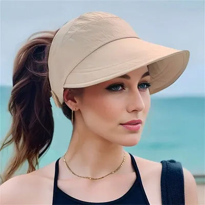 Chapeau de soleil respirant pour femmes, à large bord, protection UV, visière ouverte pour queues de cheval, 1 pièce