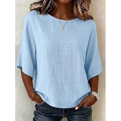 Per donna Camicie effetto lino Tunica Tinta unica Semplice Vintage Elegante Top Regolari Casuale Quotidiano All'aperto Nero Bianco Cachi Verde Azzurro Estate Primavera