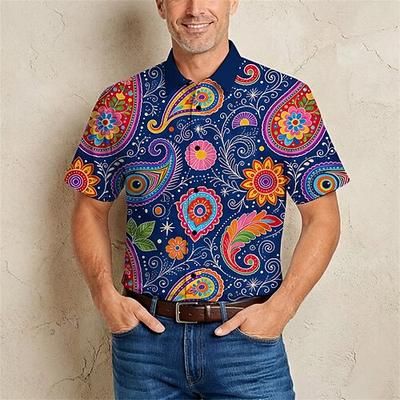 Retrò Vintage Hippie Anni '70 Camicia Maniche corte Hippie Paisley Costume Per uomo Festival Musicale Feste Abbigliamento quotidiano Adulti Camicia Primavera Estate