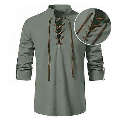 Medievale Rinascimento Camicia Lunghe Pirata Vichingo Costume Per uomo Halloween Carnevale Performance LARP Fiera Rinascimentale Adulti Camicia