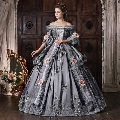 Rococò Barocco Abito da Ballo Lunghezza al pavimento Vestito Abito da Ballo Maniche corte Principessa Gentildonna Sposa Floreale Fuori dalla spalla Abito da ballo Costume Per donna Reale Halloween