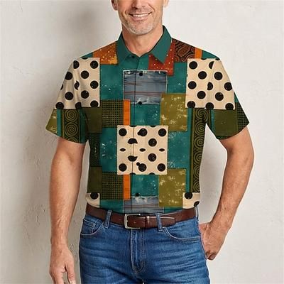 Retrò Vintage Hippie Anni '70 Camicia Maniche corte Hippie Patchwork Costume Per uomo Festival Musicale Feste Abbigliamento quotidiano Adulti Camicia Primavera Estate