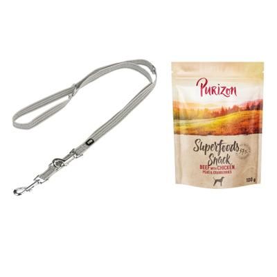 200cm x 20mm Soft & Safe Lead - Grey TIAKI Dog Accessory + 100g Superfoods Beef with Chicken, Peas & Cranberries Purizon Dog Treat