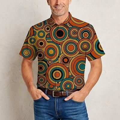 Retrò Vintage Hippie Anni '70 Camicia Maniche corte Hippie Geometrico Retrò Cerchio Costume Per uomo Festival Musicale Feste Abbigliamento quotidiano Adulti Camicia Primavera Estate