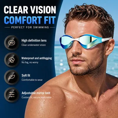 Ensemble de lunettes de natation professionnelles pour adultes, anti-buée, imperméables, avec revêtement HD, lunettes de natation avec bonnet de bain pour hommes et femmes