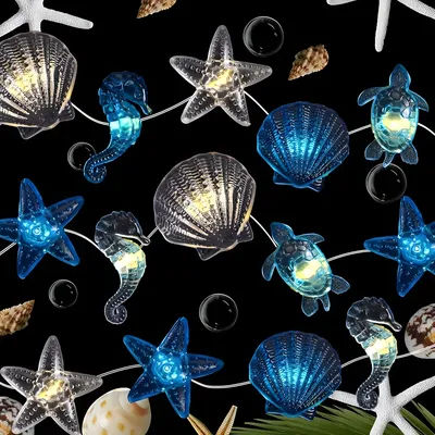 Summer Ocean Battery Operated String Lights Seashell Starfish Seahorse Turtle Kids Birthday Baby Shower Hawaii Party Decor