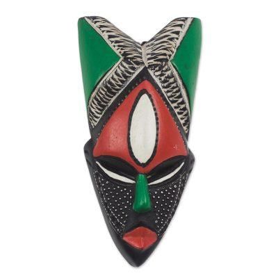 Butterfly Horns,'Hand-carved Horned African Wood Mask from Ghana'