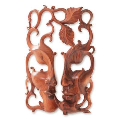 Three Good Relationships,'Handcrafted Wood Decor Wall Mask from Bali'