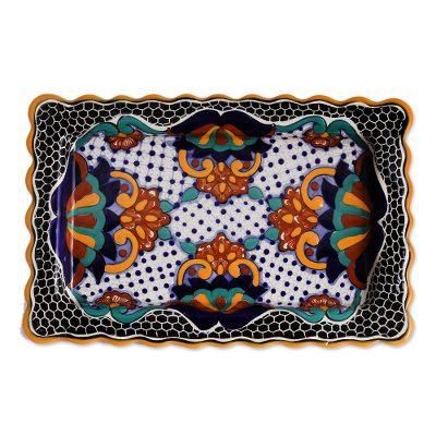 Zacatlan Flowers,'Floral Talavera Style Ceramic Platter from Mexico'