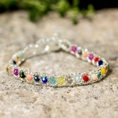 Colorful Magic,'Multicolored Adjustable Crystal and Glass Beaded Bracelet'