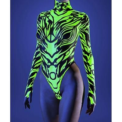 body da donna cyber mech a taglio alto, body a maniche lunghe stampato in 3D, tuta da guerriera robot futuristica, outfit sexy per rave party, abbigliamento da festival