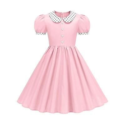Anni 1950 Retrò Vintage Lunghezza Tè Vestito Abito Swing Vestito Svasato Maniche corte Tinta unica Aderente Svasato Costume Ragazze Mascherata Tè Casual Quotidiano Bambini Vestito Primavera Estate