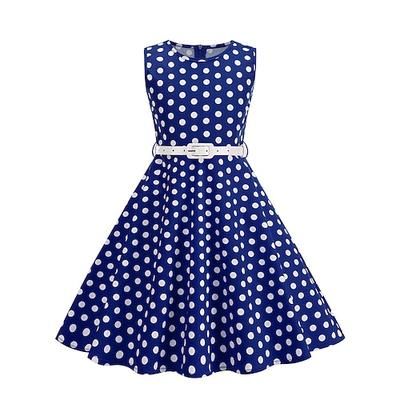 Anni 1950 Retrò Vintage Rockabilly Lunghezza Tè Vestito Abito Swing Vestito Svasato Senza maniche Pois Aderente Svasato Costume Ragazze Mascherata Tè Casual Quotidiano Bambini Vestito Cintura