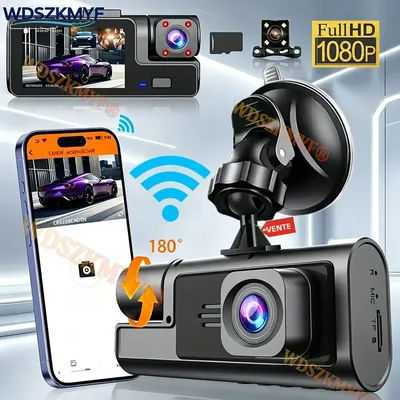 Caméra embarquée 3 canaux 1080P HD triple objectif DVR avec WIFI, moniteur de stationnement, vision nocturne, écran 2 pouces, boîte noire 2CH, accessoire auto