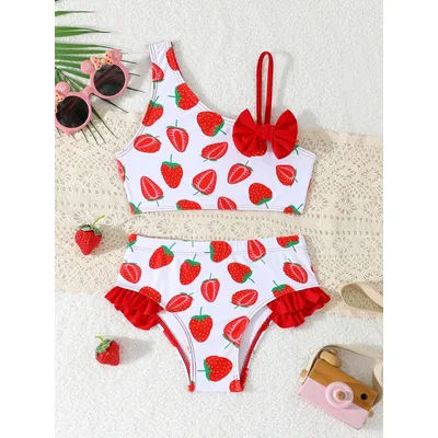 Maillot de bain imprimé à bretelles pour petites filles, taille haute, 4-7 ans, collection 2026