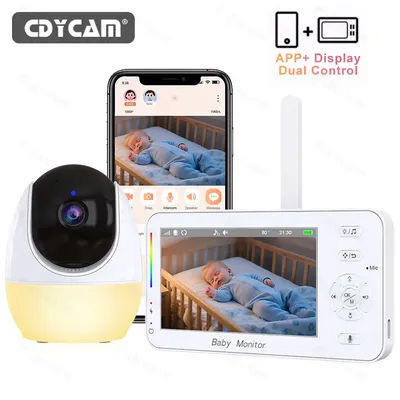 Moniteur Bébé WiFi 4,3'' 1080P avec Application Mobile, Vision Nocturne, Veilleuse, Fonction VOX, Berceuses, Surveillance de la Température et Caméra Vidéo