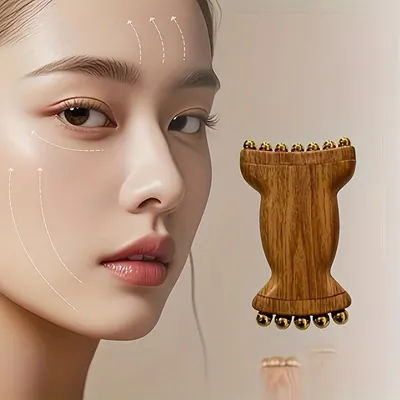 Facial and neck massager, anti allergic plastic wood grain handle, ergonomic grip, deep massage soothing, facial, neck and jaw c