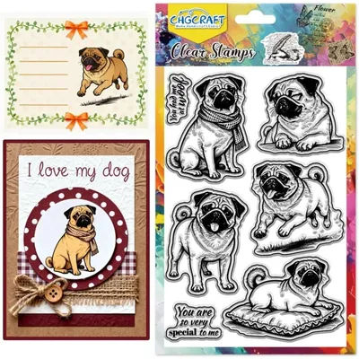 Realistic Pug Clear Stamps Animal Transparent Stamps Clear Seals for DIY Scrapbooking Photo Decoration 4.3×6.3 inch