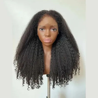 Glueless Yaki 26Inch Soft Preplucked Natural black 180Density kinky straight 13x4 Lace Front Wig Synthetic Baby Hair Daily