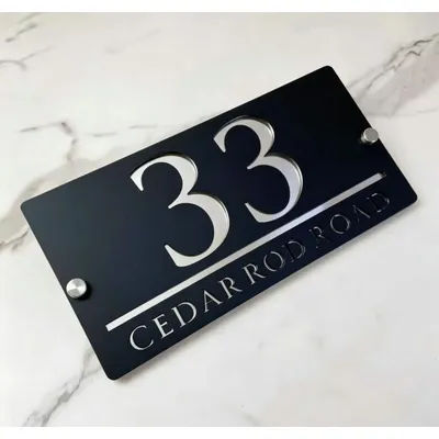 Modern font personalized custom laser-cut acrylic nameplate, door number, for outdoor use, address name plaque