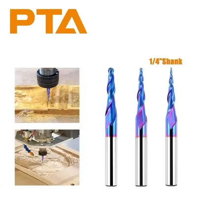 1/4 Inch （6.35mm） Shank 2 Flute Tapered Ball Nose End Mill , Carbide CNC Router Bit aluminium .Plastic. Acrylic trimming knife