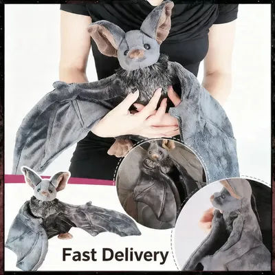 Vivid Stuffed Bat Doll Plush Throw Pillow with Realistic Foldable Wing Seat Cushion Kawaii Halloween Xmas Ornament Bat Dolls