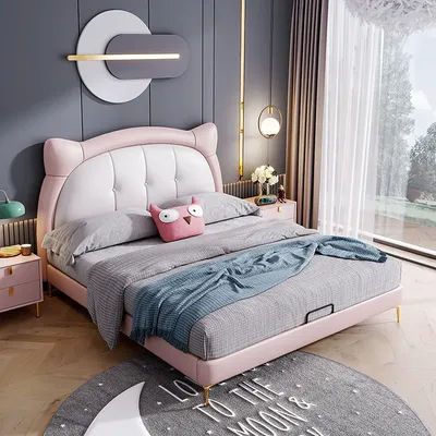 For cute children bed room girls and boys pink small modern soft children deluxe cartoon bed frame