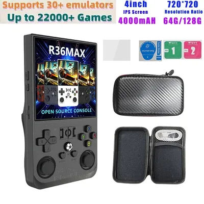 R36 Max Console 4inch IPS Screen Handheld Game Players Open Source Console Retro Pocket Video Player 64G/128G Up to 22000+ Games