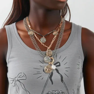 3Pcs/sets Personalized Metal Chains Medallion Charm Necklaces for Women Vintage Jewelry Holiday Party Gifts
