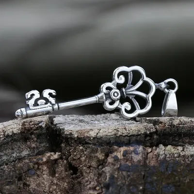 Stainless Steel Gothic Gothic Antique Silver Color Key Necklace Pendant Witch Jewelry Pagan Gifts, Gift for Her