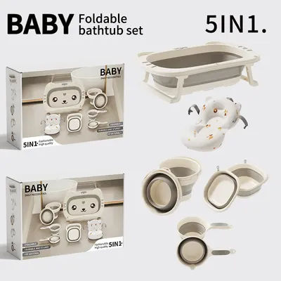 5 in 1 Baby Bath Set Temperature-sensitive Baby Bathtub Folding Bath Tubs Bath Bed for Newborn Baby Gifts with Color Box