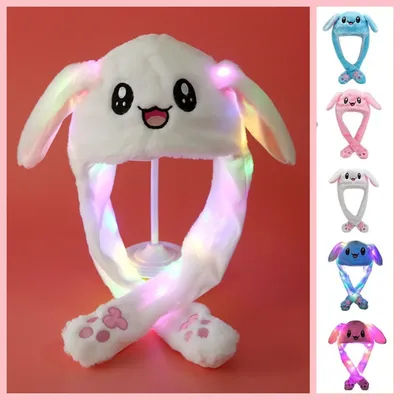 Chapeaux de lapin lumineux à LED mignons, chapeaux de cosplay d'animaux, chapeau en peluche, après avoir pressé la patte, les oreilles sautent, les oreilles bougent, chapeau qui saute