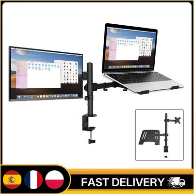 Support pour deux moniteurs 13-27'' réglable à 360° ° Support de bureau rotatif avec base à pince VESA 75x57 100x100mm pour écrans LCD jusqu'à 8 kg