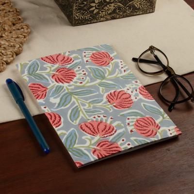 'Red and Blue 43-Page Block-Printed Cotton Daily Planner'