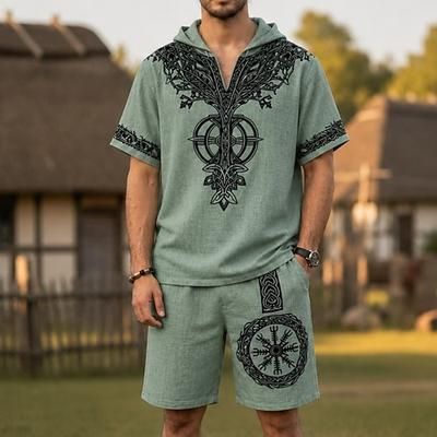 Set Medievale Rinascimento T-shirt Shorts Vichingo Texture effetto lino Costume Per uomo Halloween Carnevale LARP Fiera Rinascimentale Vacanza al Mare Adulti Shorts Maglietta Estate