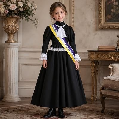 Vittoriano Medievale Rinascimento Lunghezza al pavimento Vestito Lunghe Principessa Abito da ballo Costume Ragazze Halloween Carnevale Giornata mondiale del libro Feste Bambini Vestito