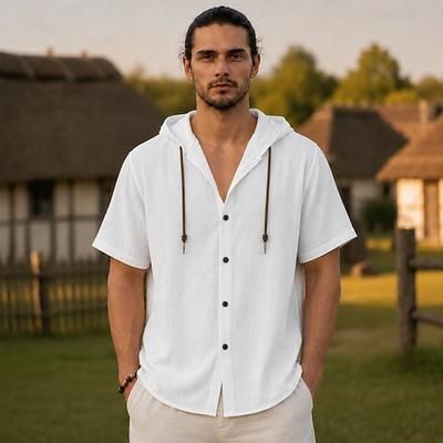 Medievale Rinascimento Camicia Maniche corte Vichingo Tessuto misto 95% lino Costume Per uomo Halloween Carnevale Performance LARP Fiera Rinascimentale Adulti Camicia Estate