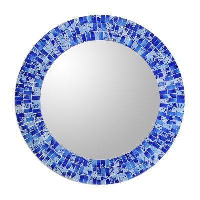 Tropical Fusion,'Handcrafted Glass Tile Round Wall Mirror'