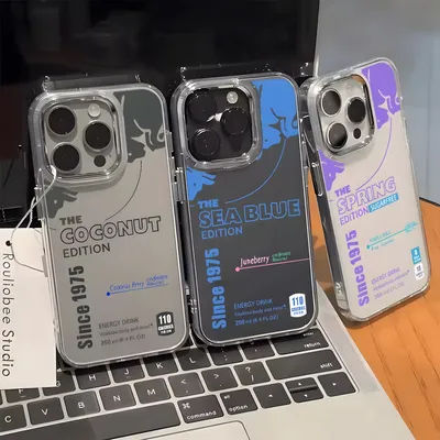 Nouvelle coque de téléphone B-Bull Drink au design élégant pour iPhone 17 16 15 14 13 12 11 Pro Max avec bouton chromé et anneau de protection de l'appareil photo, transparente
